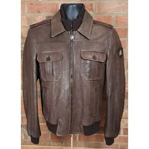 Tonino Lamborghini Brown Leather Jacket Mens Size Small EU 48 Made In Italy